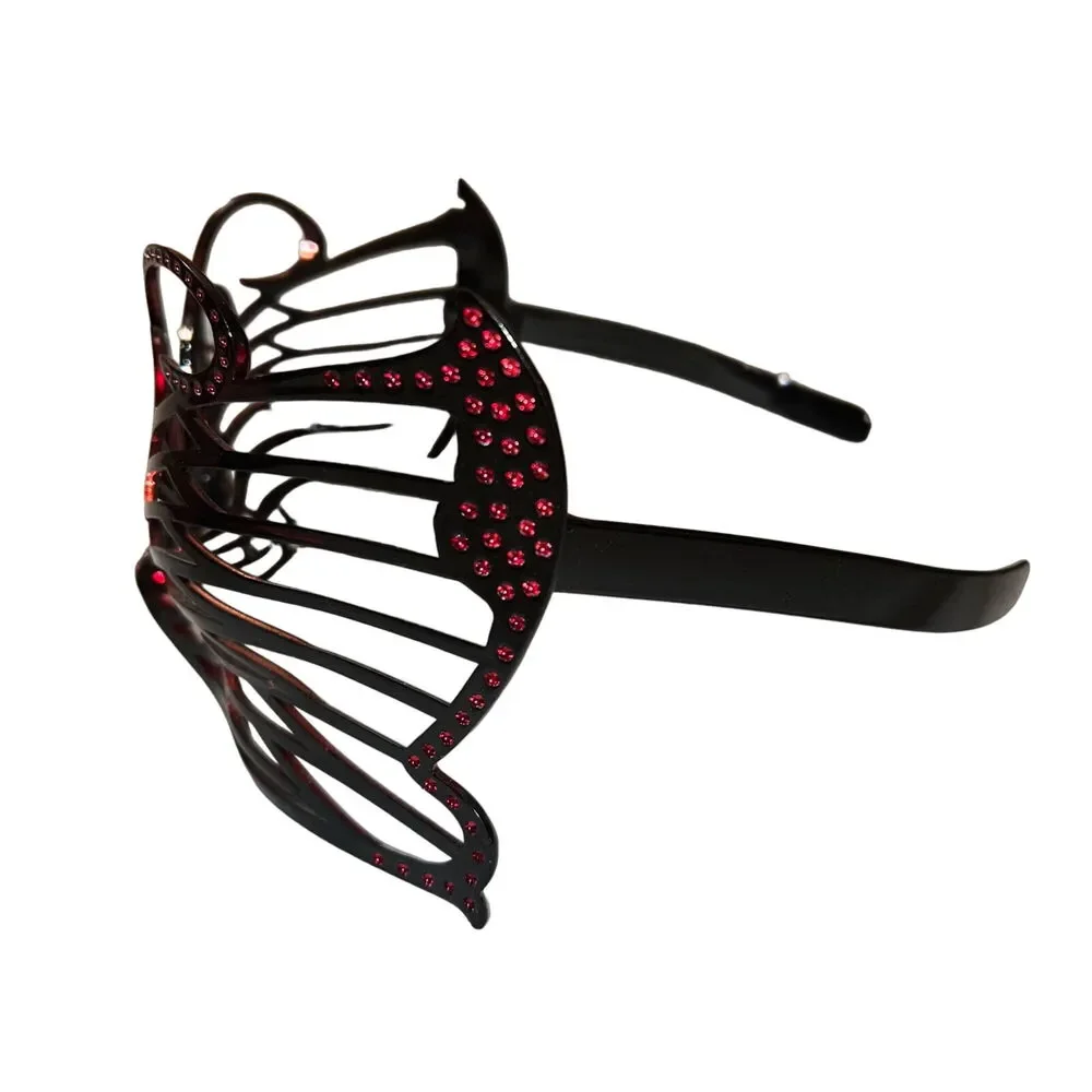 Butterfly Masquerade Mask Black Red Rhinestone Venetian Costume Halloween Party